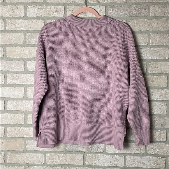 Aerie Light Pink Waffle Knit Long Sleeve Top Oversized XS - Picture 3 of 4